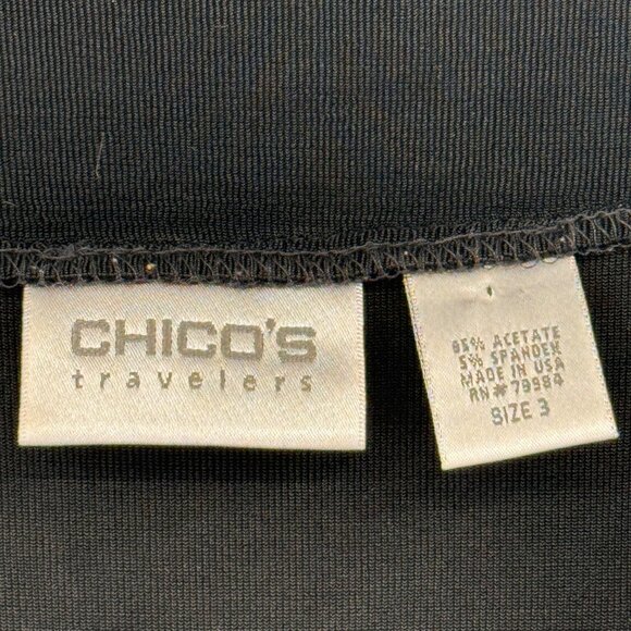 Chicos 3 Travelers Black Long Sleeve V-Neck Top Size XL Acetate Stretch USA - Picture 2 of 10